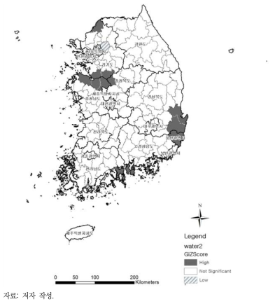 폐수배출량 Getis-Ord Gi* 분석 결과