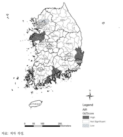 대기오염물질 배출량 Getis-Ord Gi* 분석 결과