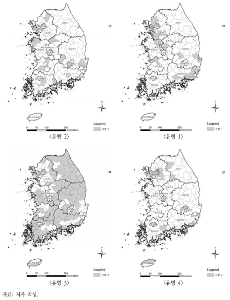 폐수배출량-15세 미만 아동 비율 조합 유형 지도화(예시)