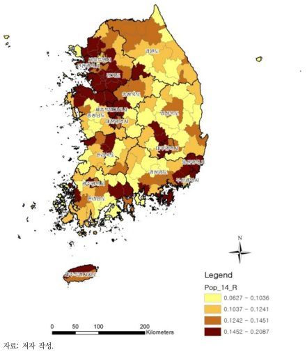 15세 미만 아동 비율 현황