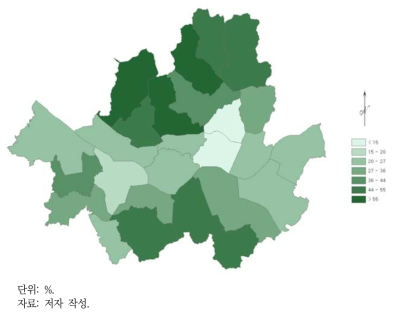 산림녹지 비율 분포(서울시)