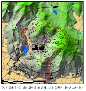 A지역 삵 시뮬레이션 지도와 삵 흔적지도 비교