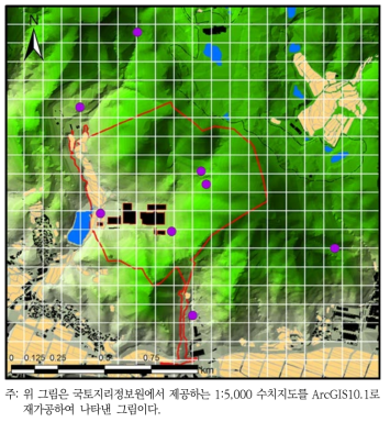 A지역을 격자로 나타낸 지도