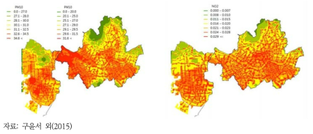 서울, 인천지역 대기오염도 공간분포지도