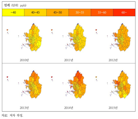 2010~2015년 수도권 O3 농도
