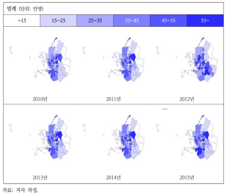 2010~2015년 수도권 인구