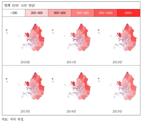 2010~2015년 수도권 전체원인 사망률