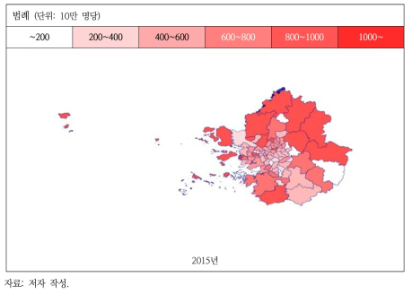 2015년 수도권 전체원인 사망률(30세 이상)