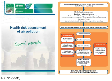 WHO 대기오염 관련 건강 위해성 평가 보고서 표지 및 방법론