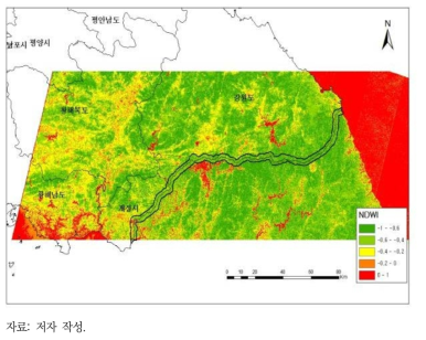 대상 지역의 NDWI 분석결과