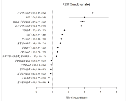 동반질환별 위험비 순위