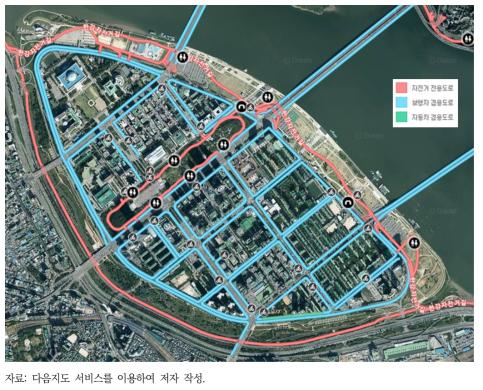 여의도샛강공원을 둘러싼 자전거 전용도로 현황