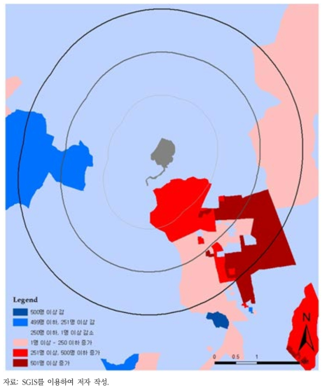 산업단지 인근지역 2005년에서 2010년 인구변화율(집계구 소지역)