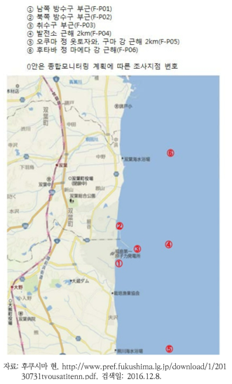 후쿠시마 제1원자력발전소 주변 해역의 모니터링 조사 지점(2013.7)