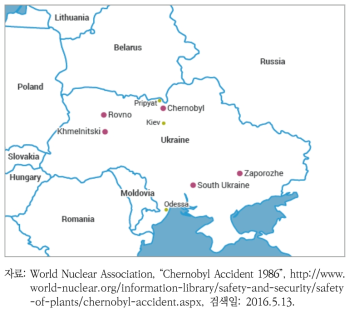 체르노빌 발전소 위치 및 인접국가