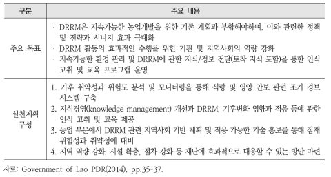 농업부문의 재난위험 감소와 관리를 위한 3개년 실천계획(2014-2016)의 주요 내용