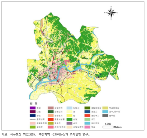 평양 일대의 토지이용현황(세분류)