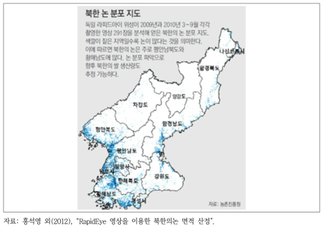 북한의 논 분포 지도