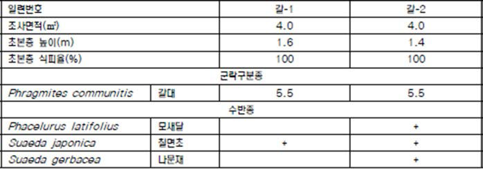 갈대군락의 종조성표