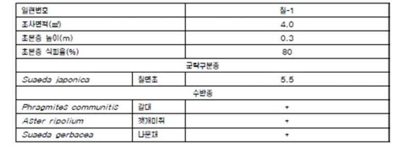 칠면초군락의 종조성표