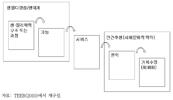 TEEB(2010)의 생물다양성/생태계-인간후생 연계구도