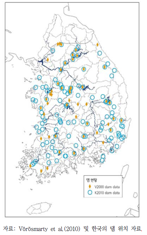 한국 자료로 확인한 글로벌 댐 자료의 공간적 차이