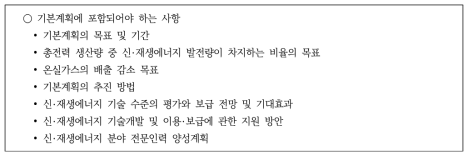 신·재생에너지 기본계획에 포함되어야 하는 사항