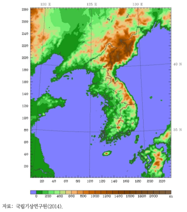 KLAPS 재분석장 생성 범위(5km 해상도)