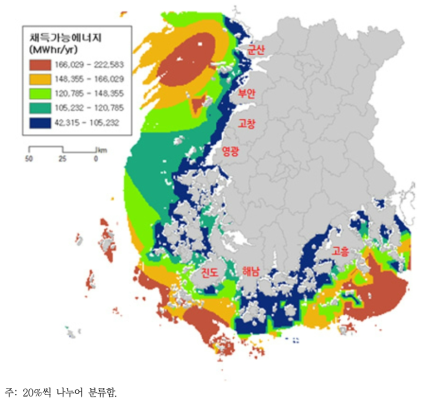 서남해안 해역 채득가능에너지 산정