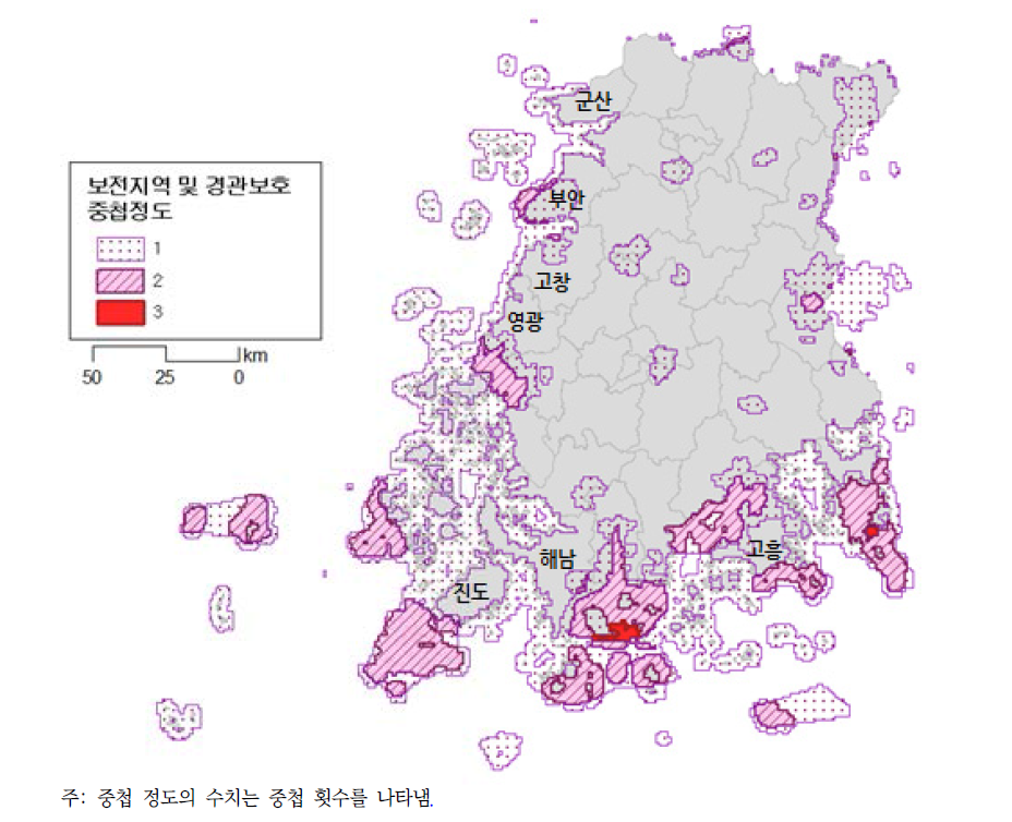 보전지역 및 경관보호 부문 중첩정도