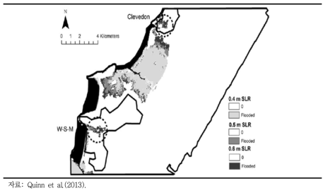 해수면 상승량에 따른 침수역 변화