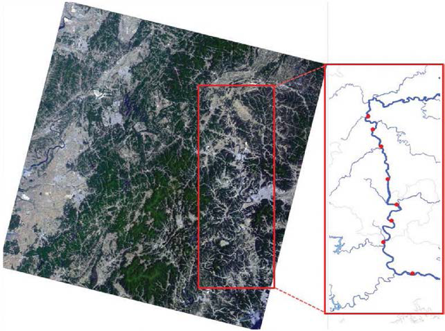 낙동강을 포함하는 Landsat 위성영상(Path115-Row35)