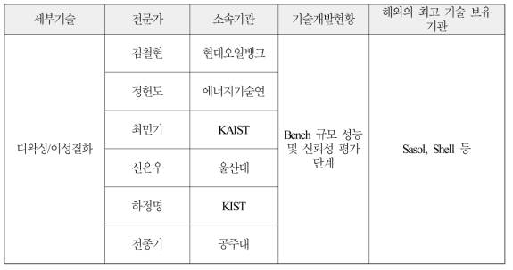 합성연료 업그레이딩 기술 국내 전문가 현황