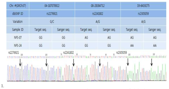Capillary sequencing과 target sequencing 데이터 비교