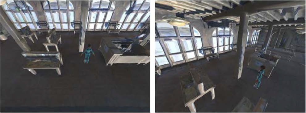 (왼쪽) 첫 번째 카메라 (CCTV)에서 찍힌 2D 이미지, (오른쪽) 두 번째 카메라 (CCTV) 에서 찍힌 2D 이미지.