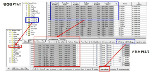3권선변압기의 2권선변압기의 변환 정보 (PSS/E 데이터 파일)