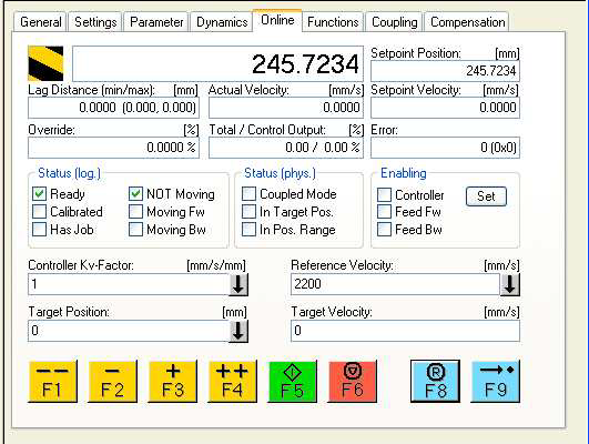 Axis 1의 Enable 시의 online 화면