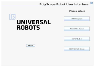 UR 로봇 프로그래밍 인터페이스인 PolyScope 초기화면