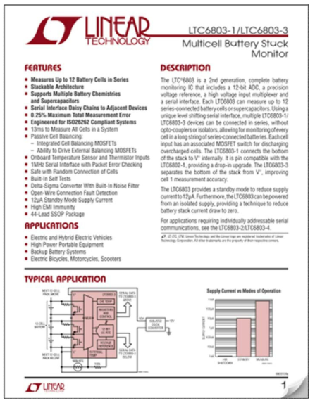 배터리 전압 측정 및 PCB용 IC(LTC6803-1) 자료