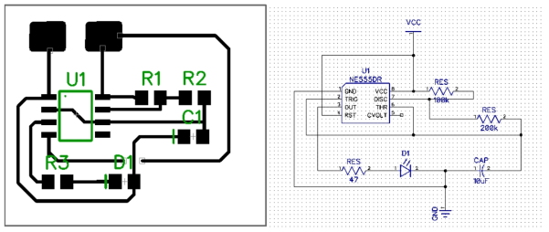 Blink 전자회로의 schematic 및 PCB 레이아웃 예