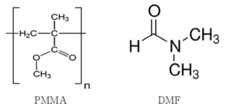 PMMA, DMF의 화학 구조