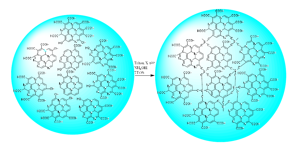 Synthesis of carbon nanodots-silica hybrid photocatalyst (CNDSH).