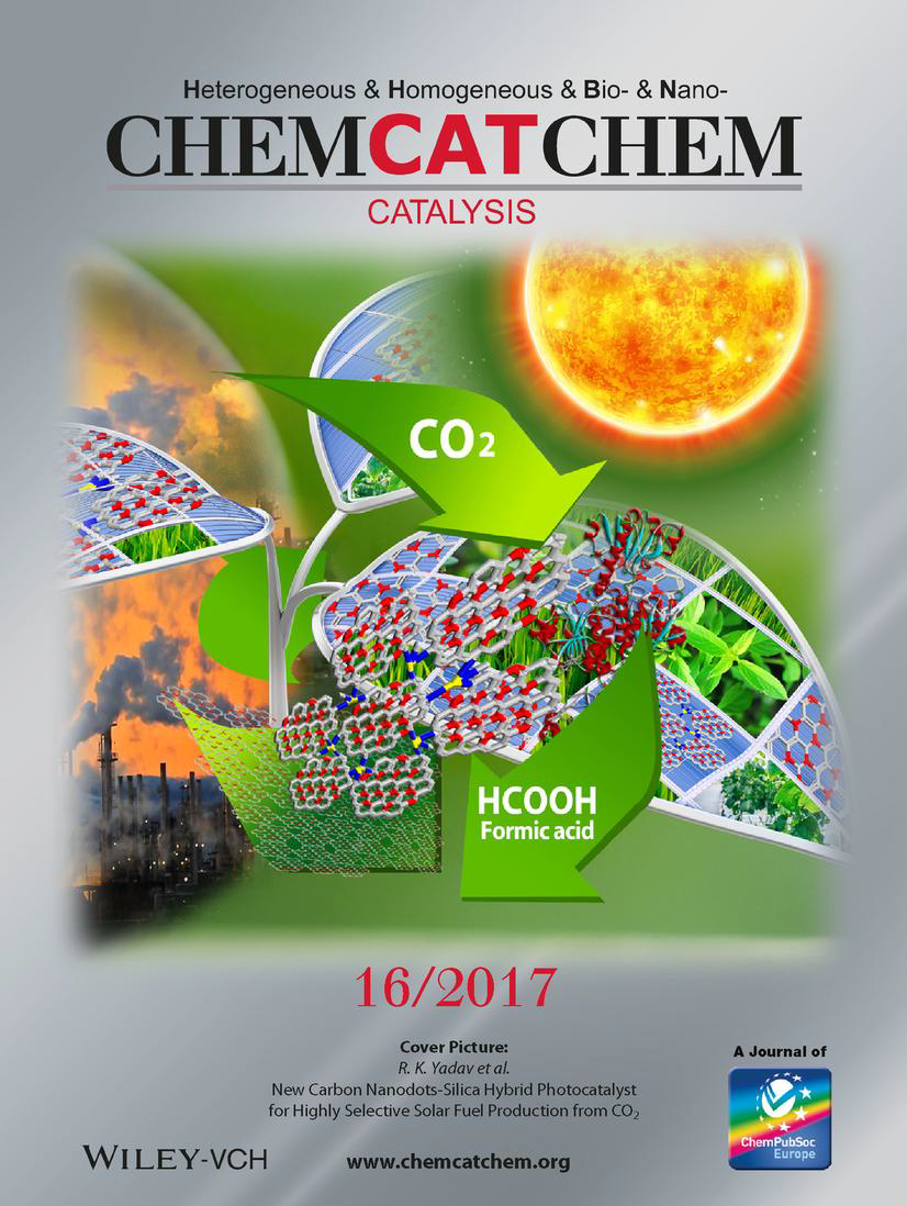Inside Cover: New Carbon Nonodots-Silica Hybrid Photocatalyst(ChemCatChem 16/2017)(page 3087).