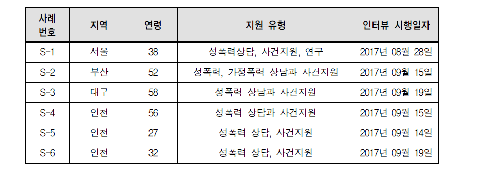 성폭력 상담소 종사자 심층면접