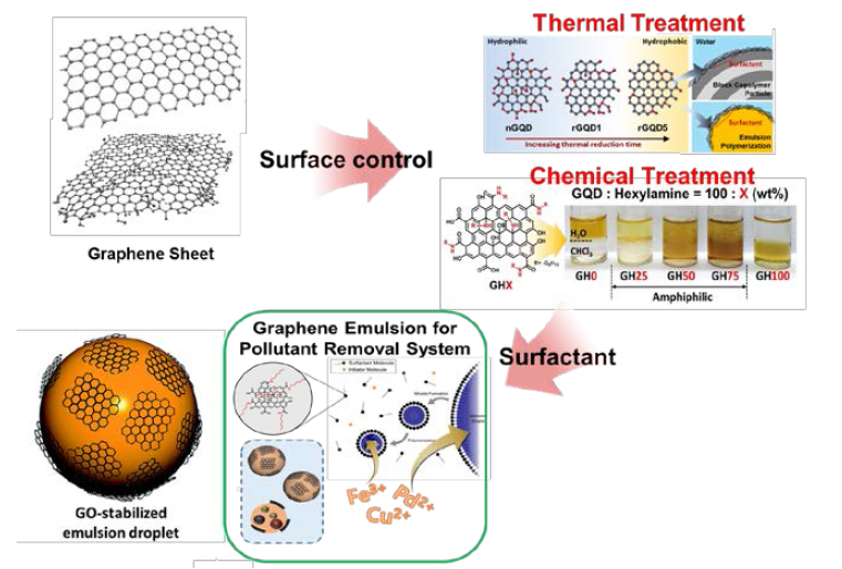 Surfactant system of a graphene sheet after thermal and chemical treatment