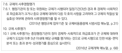 규제사후영향평가에 대한 관련 규정