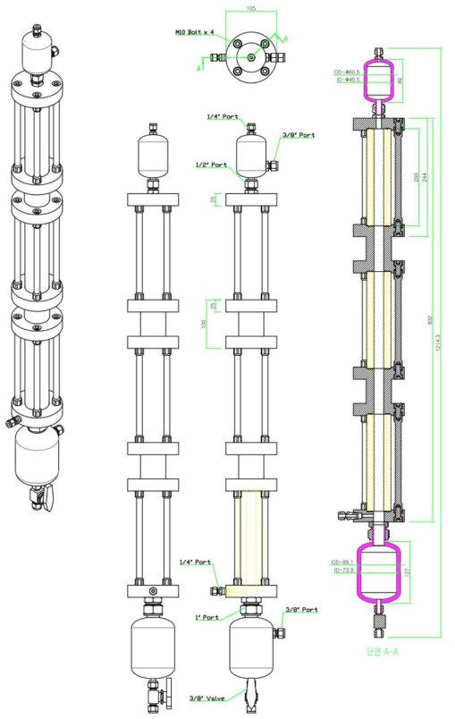 static mixer 내장의 컬럼형 반응기 스케치