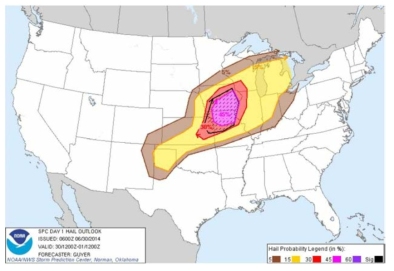 Predicted hail product by NOAA’s Storm Prediction Center