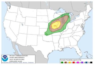 Predicted tornado product by NOAA’s Storm Prediction Center