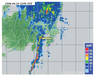 Radar echo image at 1200 JST on April 20, 2006 (JMA).